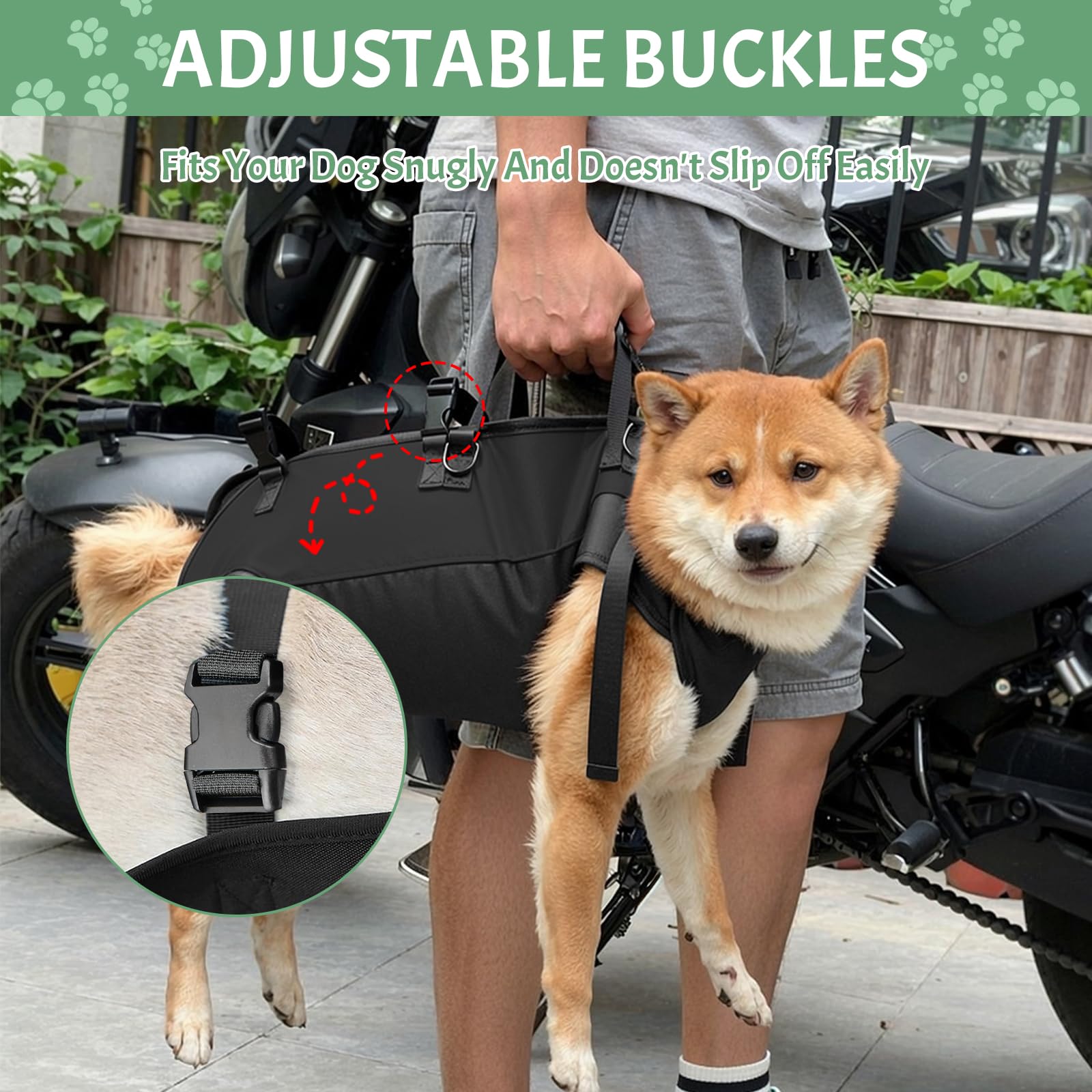 Harnais de Transport pour Chien, Sac à Dos d'urgence pour Chien, Sangle de Transport avec Poignée pour Chiens Âgé, Aide-escalier pour Chiens Handicapés Blessés (L)