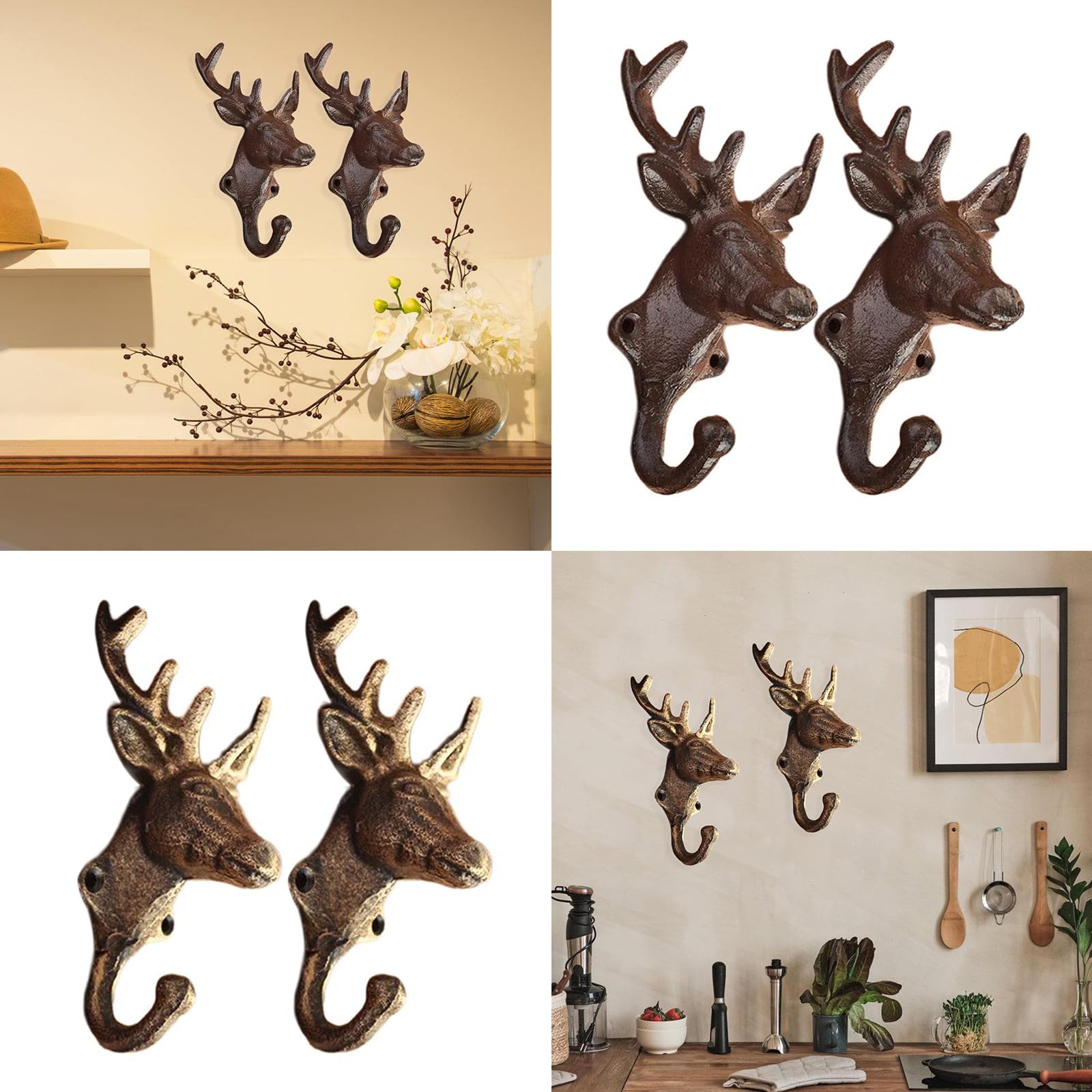 Confezione da 2 ganci da parete a forma di testa di cervo, appendiabiti e porta-cappello, resistenti, rustici, decorativi, regalo (cervo) | Leroy Merlin