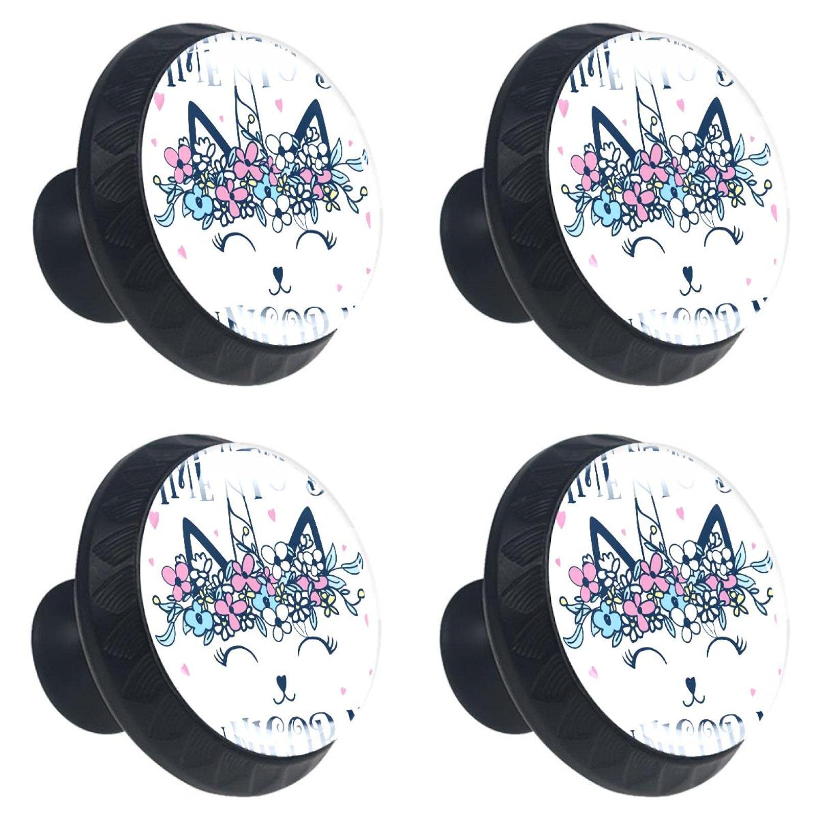 Lot de 4 boutons de tiroir licorne et chat multicolores pour meubles