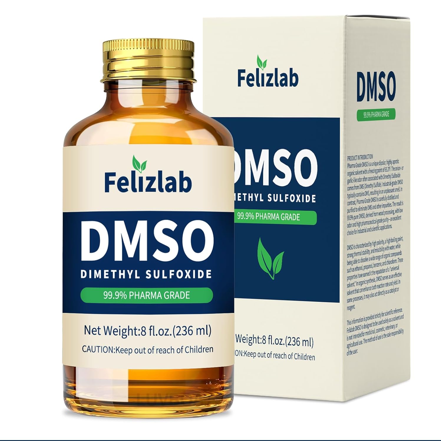 DMSO Liquid 99.9% Pure (Dimethyl Sulfoxide), 8 fl oz, Undiluted, Low Odor, High Purity, Amber Glass Bottle