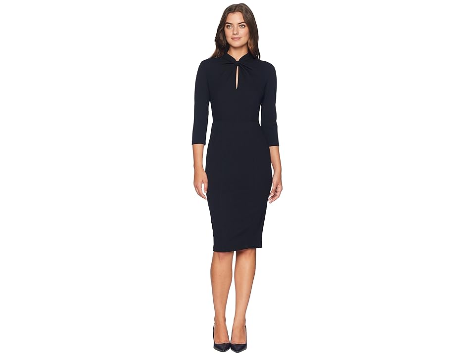 

Donna Morgan Long Sleeve Crepe Sheath with Twisted Neckline (Marine Navy) Women's Dress