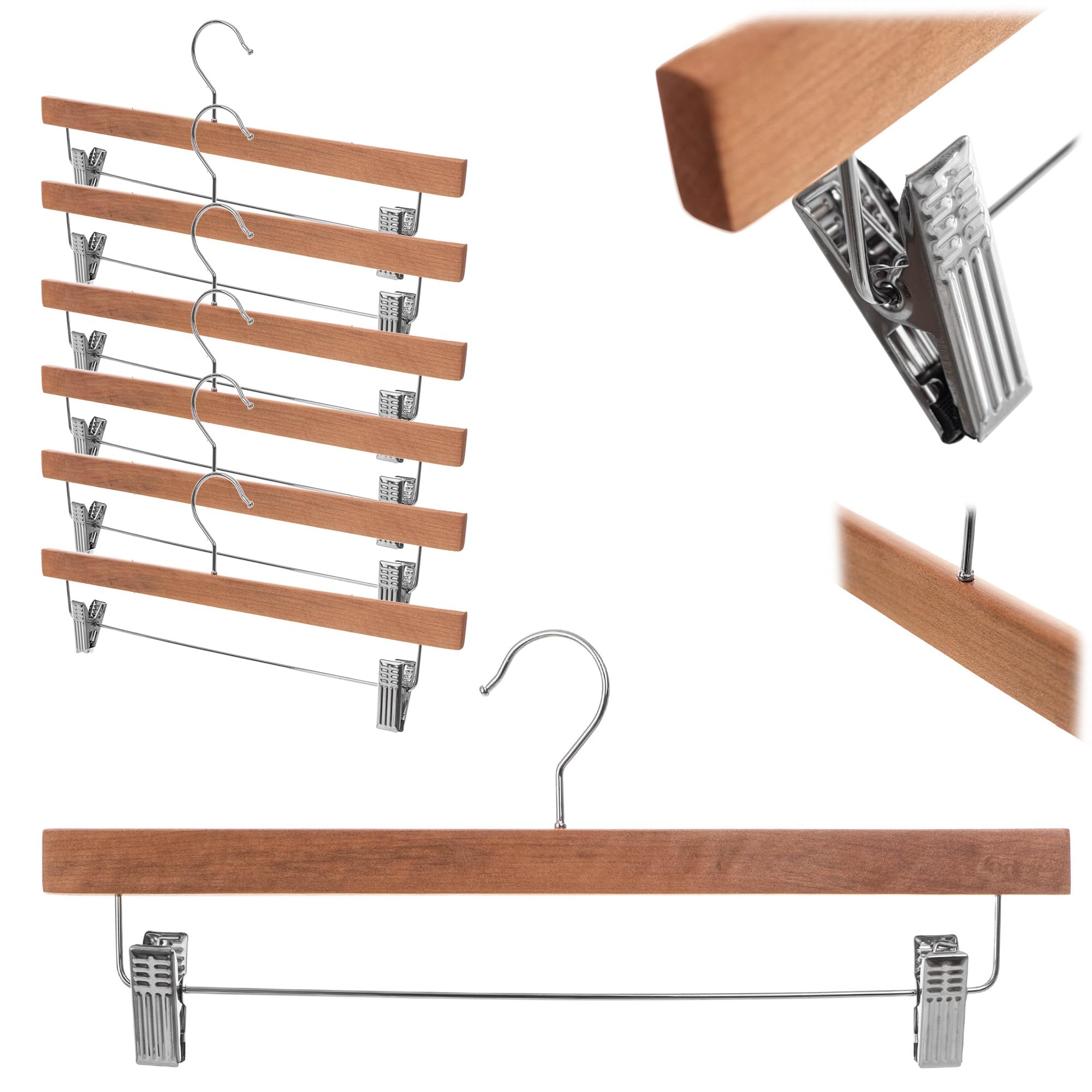 KADAX 6er Set Kleiderbügel aus Holz, Holzbügel mit Klemmen, Rockbügel, Jackenbügel, Hosenbügel, Anzugbügel, Holzkleiderbügel, Hosenkleiderbügel (Modell 1)