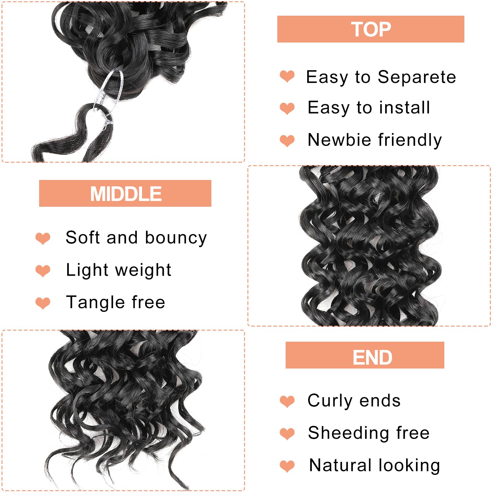 Mscat 8 Inch 8 Packs GoGo Curl Crochet Hair Curly Crochet Hair Beach Curl Water Wave Deep Twist Crochet Braids Synthetic Braiding Hair Extensions for Women 1B# - Image 3