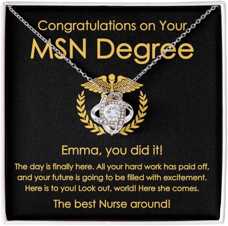 MSN Degree Necklace Silver Plated Love Knot Mahogany - Congratulations On Your - Appreciation Nurse Graduation Master of Science in Nursing