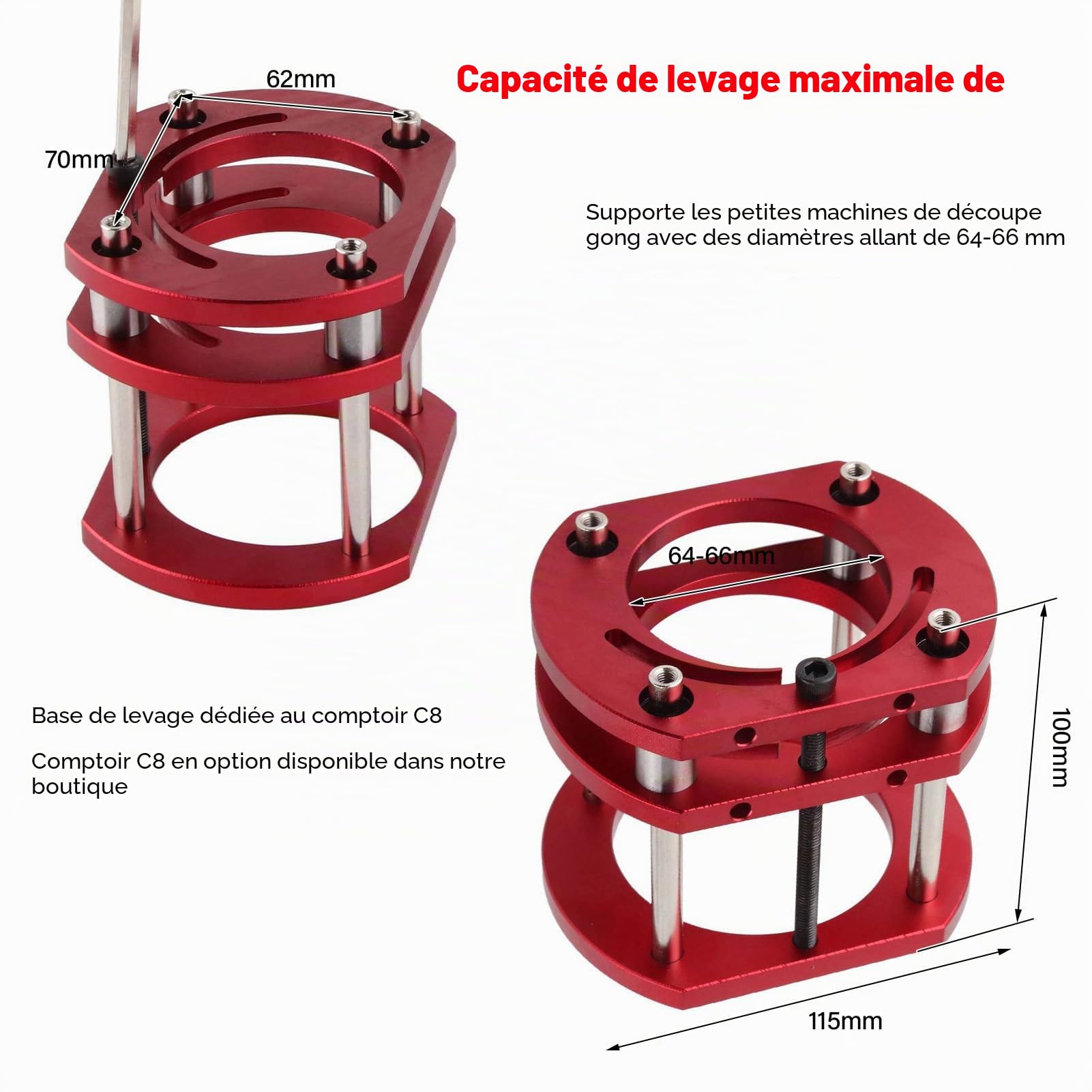 Défonceuse-Lift, Kit Levage Défonceuse en Métal pour Plaque Base D'Insert Défonceuse Scie Table, Travail du Bois, Plaque D'Insert Table Défonceuse,Base Levage, Convient pour Diamètre 64 Mm À 66