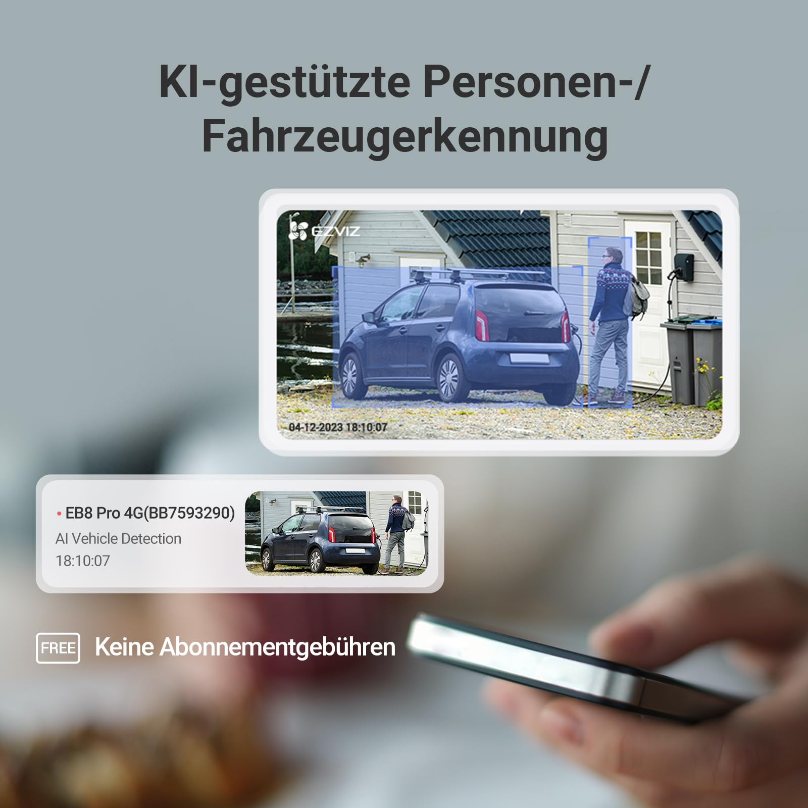EZVIZ 4K 4G LTE Überwachungskamera Aussen Solar, 360° PTZ-Kamera mit 10400mAh Akku, 100% Kabellose, Farbnachtsicht, Person/Auto/Tiererkennung, 2-Wege-Audio, Unterstützt 4G &WiFi, EB8 Pro+8W Solarpanel