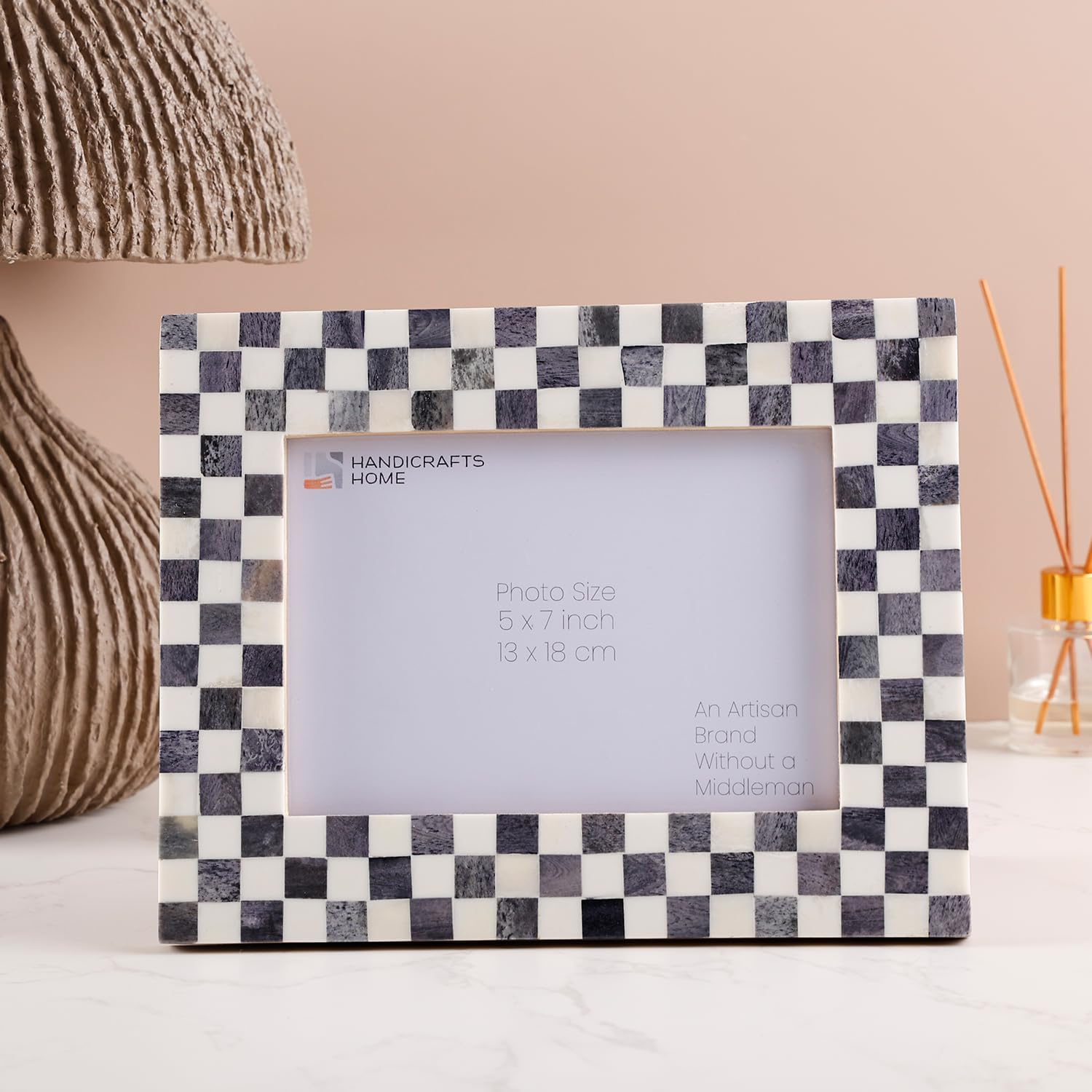 Handicrafts Home 5x7 Picture Frame, Checkered black & White Picture Frames, Handmade Decorative Photo Frame for Wall Decor & Desk Decor - Farmhouse, Office Home Decor - Gallery Wall Frame, Shelf Decor