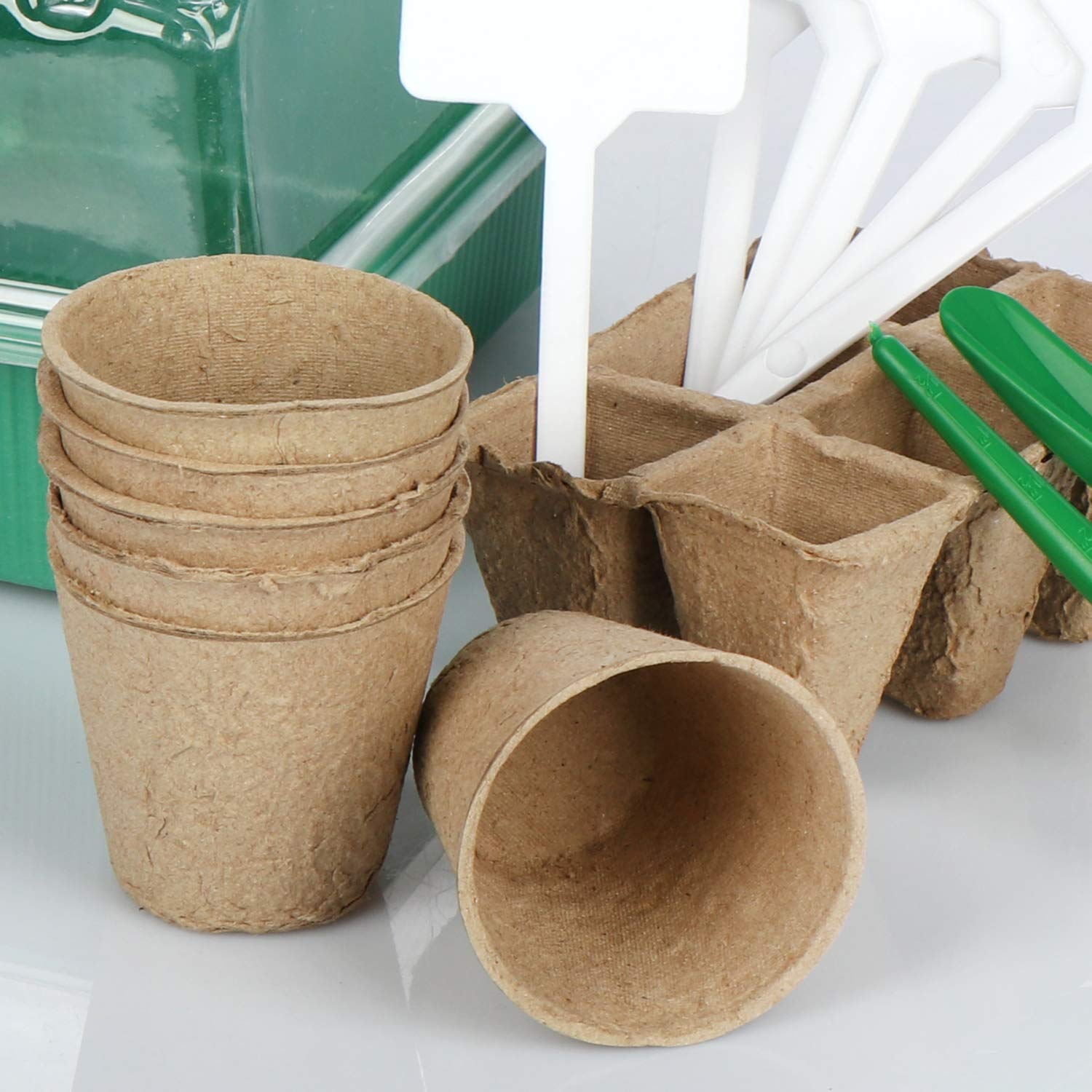 com-four® szklarnia pokojowa do hodowli roślin, zestaw do uprawy, krążki kokosowe do kiełkowania 34-teilig - Anzuchtset Mix