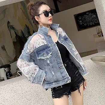 レース付きデニムジャケット ライトブルー Amazon.co.jp: レディースシースルーフローラル刺繡レース