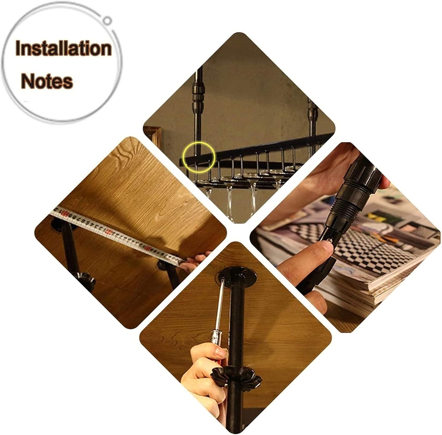 Hanging Wine Glass Holder Vintage Wine Glass Rack,Adjustable Height,Ceiling Stemware Rack,Rustic Iron Wine Glass Holder,Hanging Black Wine Glass Shelf,Stemware Holder