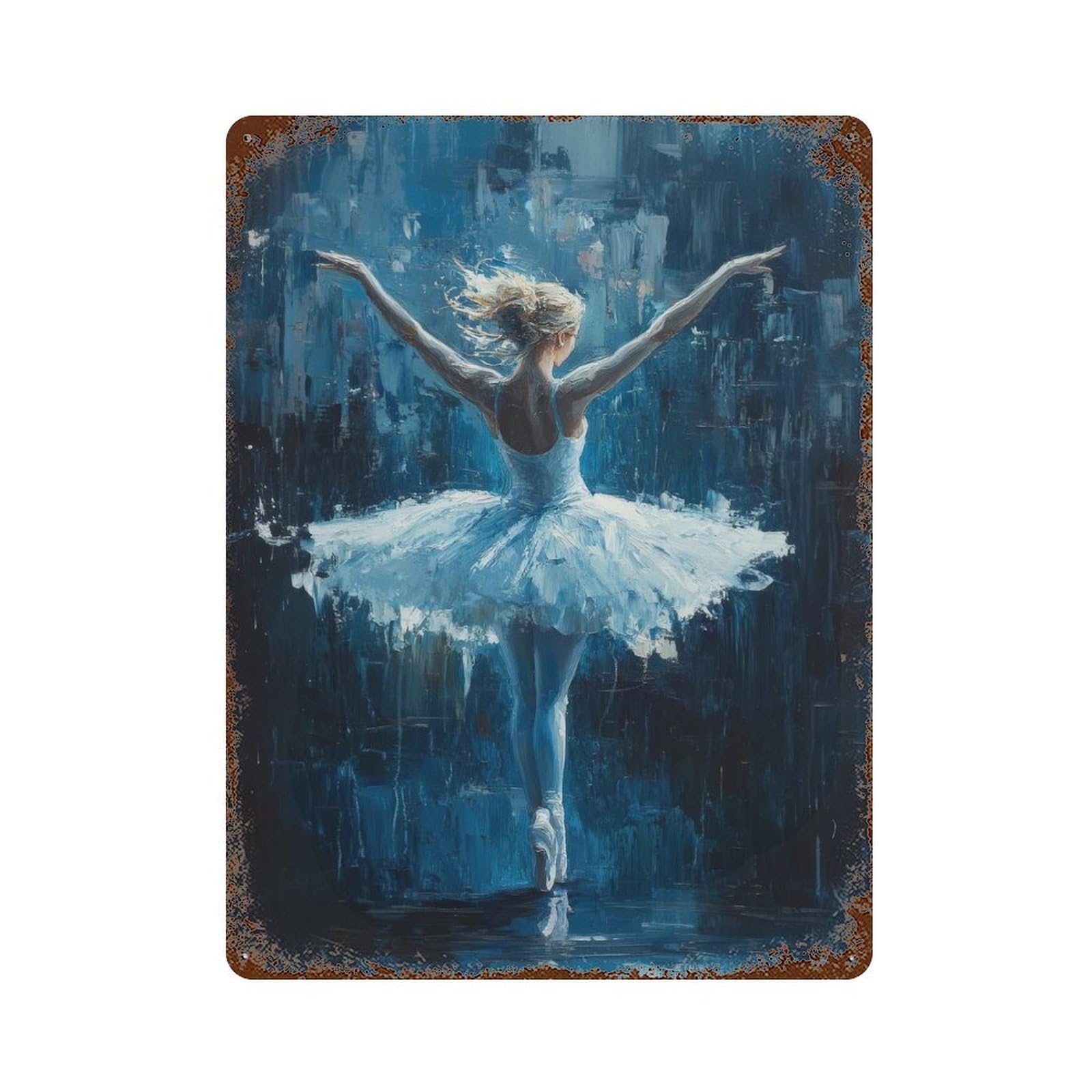 Ballet Dancer Wall Art Ballet Dancer in Blue Vintage Wall Sign 15.7"x11.8", Rust Effect Metal Decor for Basement, Hobby Room And Garage Decor
