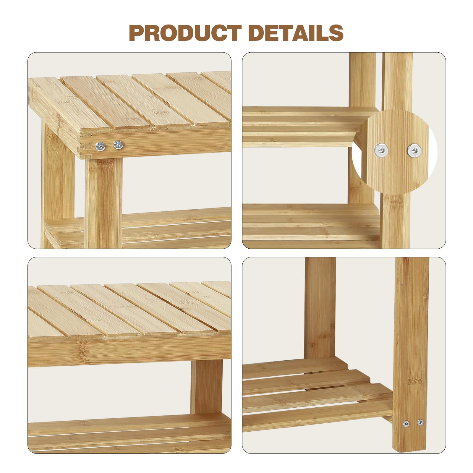 Sweetcrispy 3-Tier Bamboo Shoe Rack Bench - Entryway Storage Organizer With 286lb Capacity (11.3x27.6x17.8in) - View #5