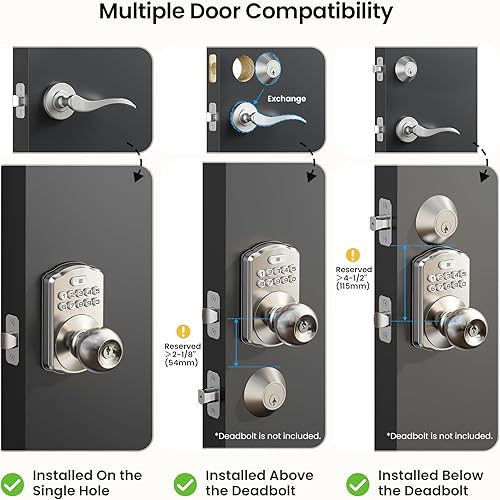Miniatura 9 de Veise Cerradura de perilla de puerta con teclado, cerradura digital de entrada sin llave con asa, perilla electrónica para puerta delantera y