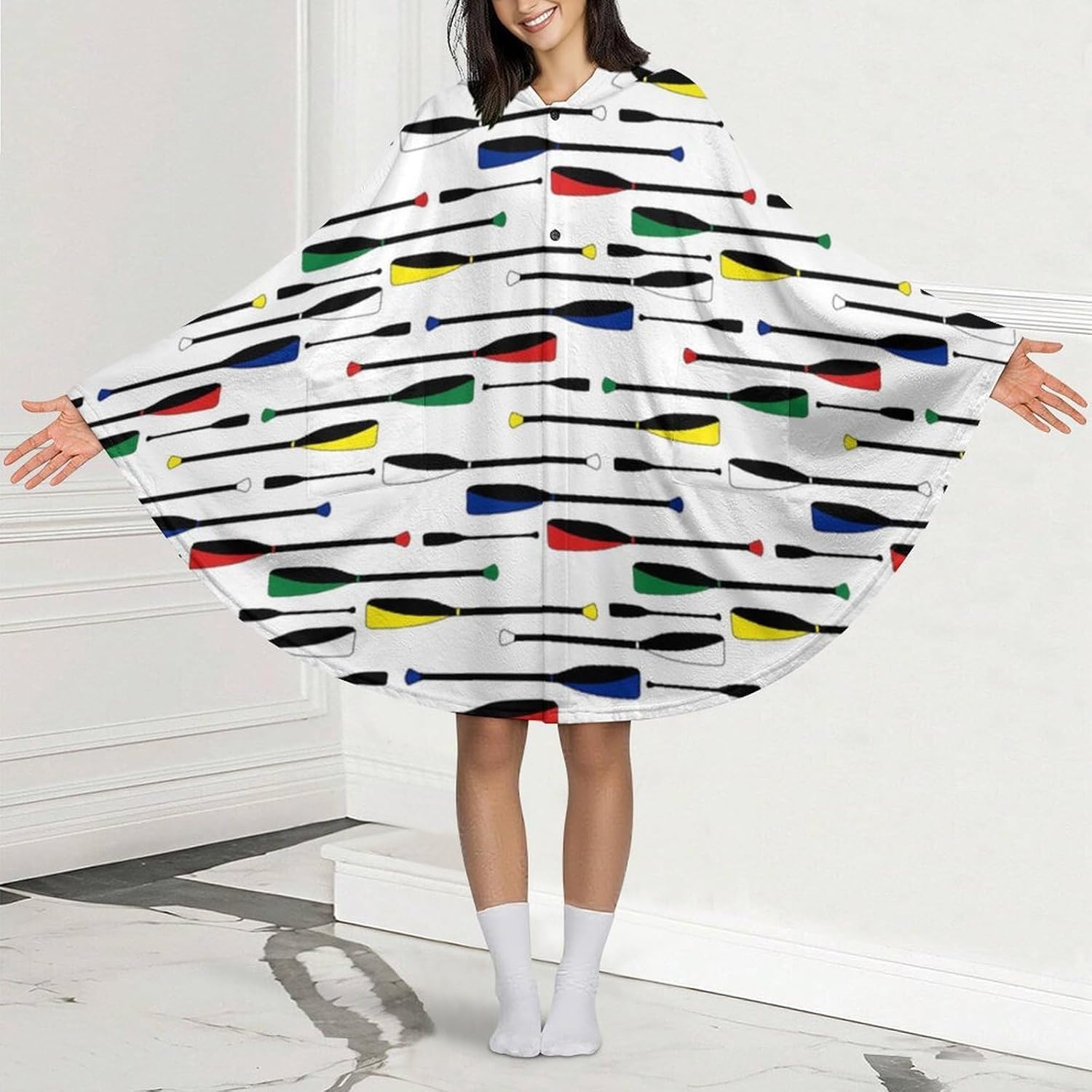 Olympic Rowing Oars Wearable Blanket with Hooded Flannel Blankets Cape with Pocket