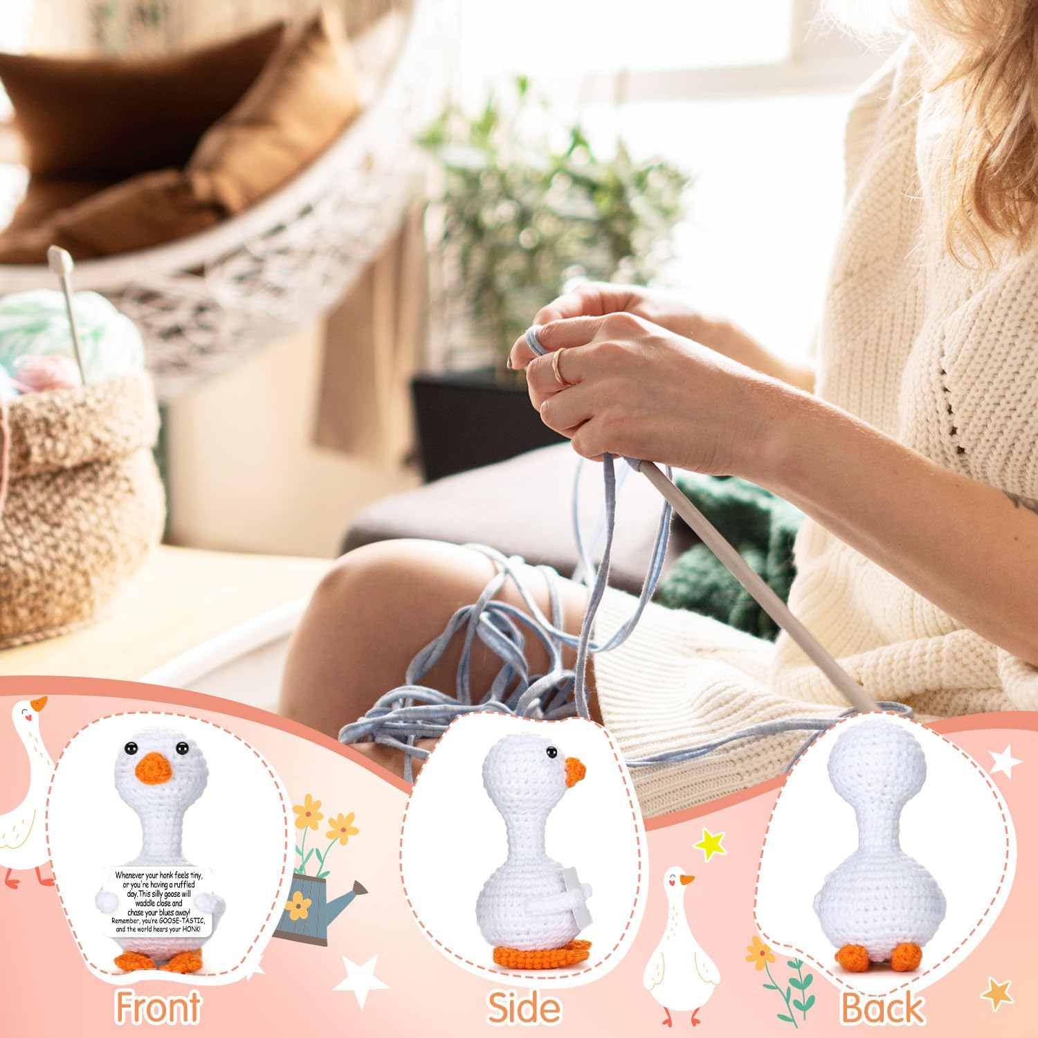 Mini Goose Positive Crochet Animal Emotional Cheer Up Support Message - Emotional Inspirational Support Gifts for Friend Sister Birthday Present for Teens, Remember You're Goose Tastic