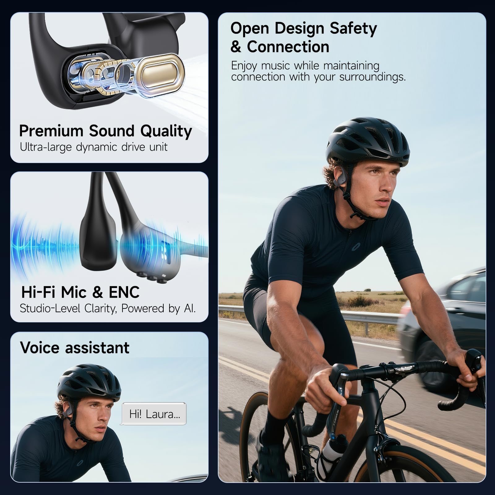 Casque Conduction Aérienne Open Ear,Écouteurs Sans Fil Bluetooth 6.0,8 Go
