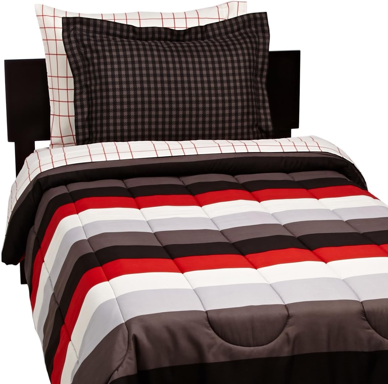 Amazon Brand – Pinzon 5-Piece Bed In A Bag - Twin, Red Simple Stripe