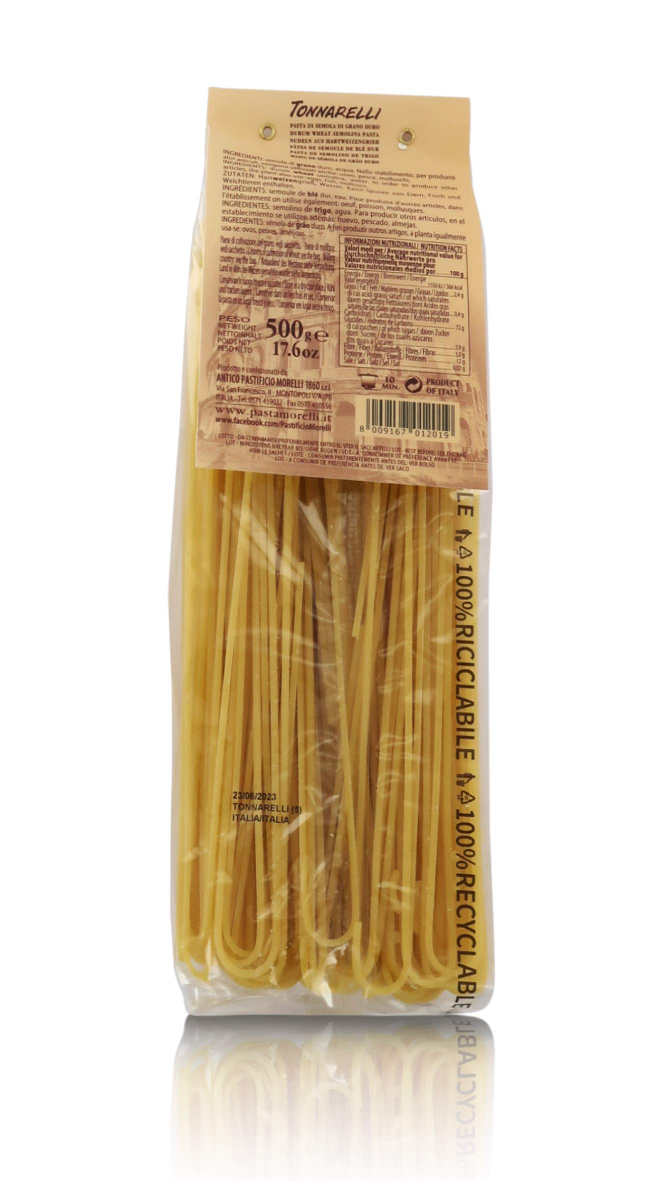 Antico Pastificio Morelli 1860 Srl Spaghetti Tonnarelli, regionale Pasta, 8 Packungen à 500 g.
