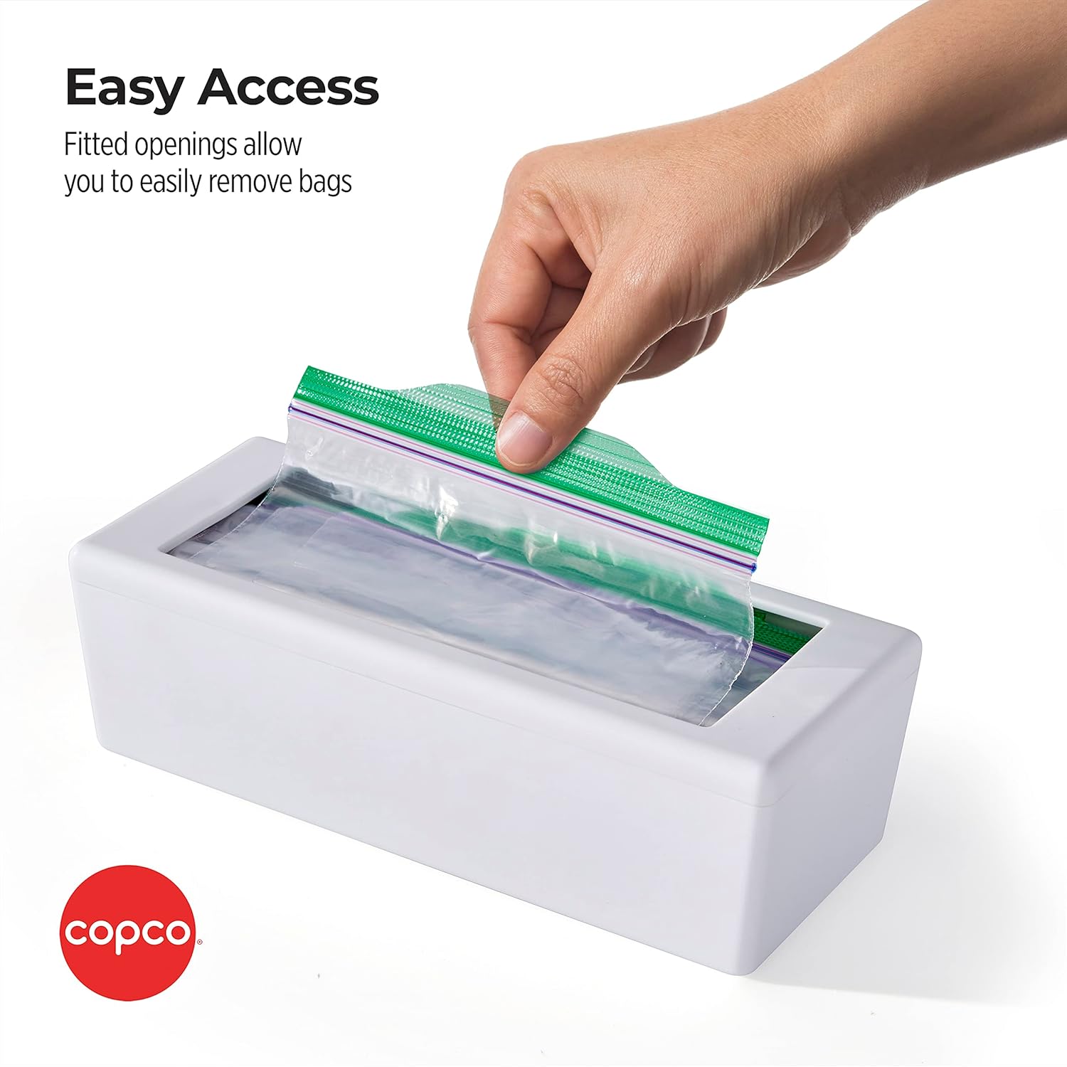 Copco White Quart, Sandwhich, or Snack Size Reusable and Disposable Storage Bag Organizer, with Removable Lid and Multi-Configuration - Image 4