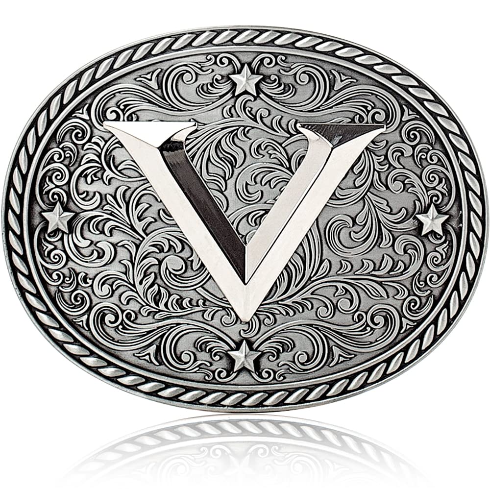 Itera Western Cowboy/Cowgirl Initial Belt Buckle-Silver- Large Letter Buckles for Men and Women - Custom Girls/Boys