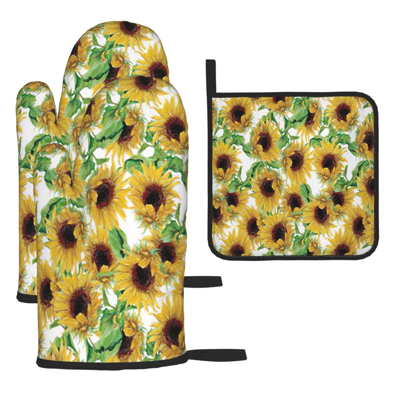 Sunflower.1 Print Oven Kitchen Gloves For Baking Outdoor Grilling Home Use Mitts Microwaving Bbq