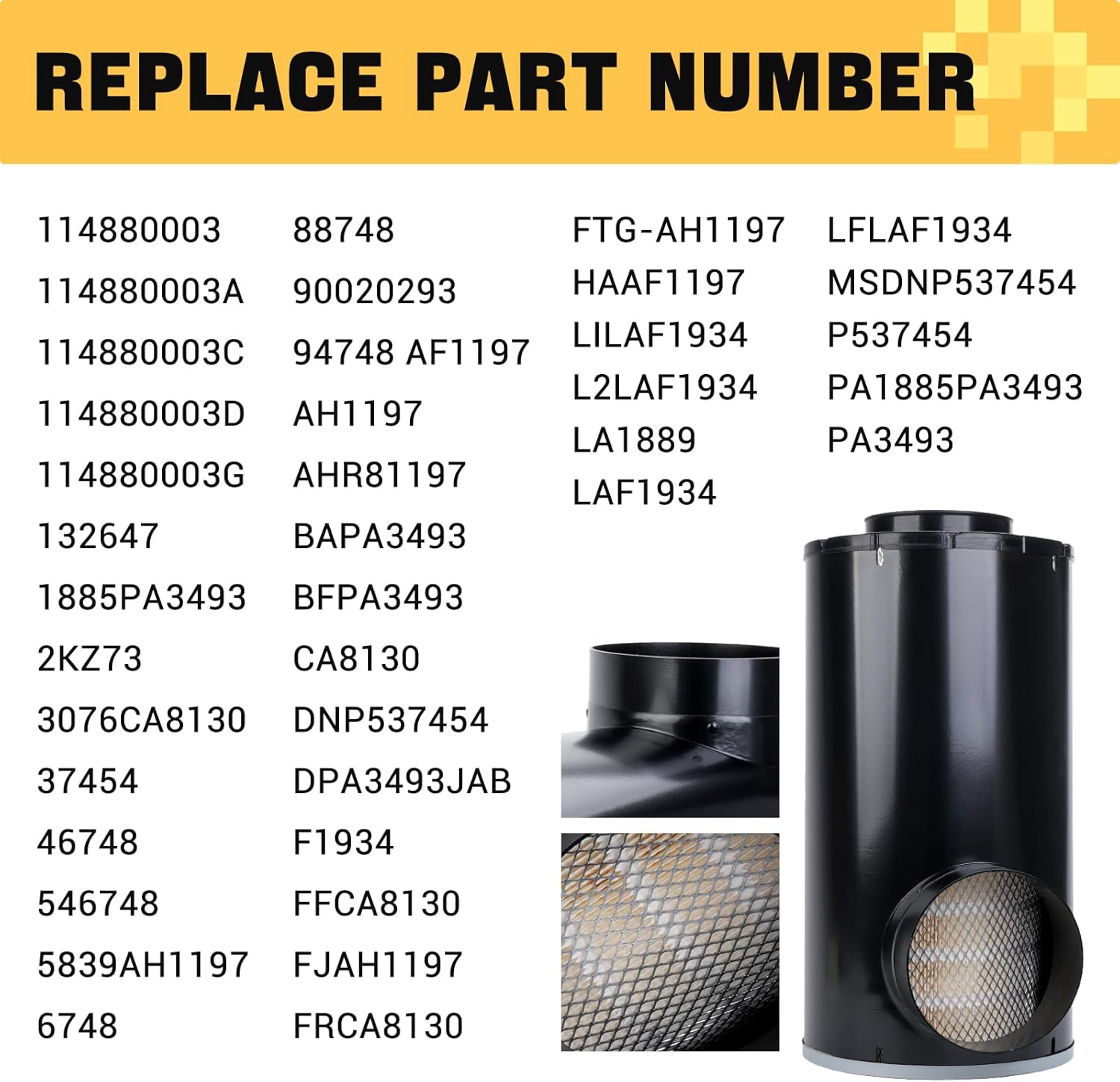 PA3493 AH1197 Air Filter Compatible with Capacity Spotter Tj5000 Capacity Tj5000, Tj6500 Freightliner XB XC Ottawa Yt30 Yt60T Thomas Saf-T-Liner Replaces P537454 46748 LAF1934 PA3493 114880003A