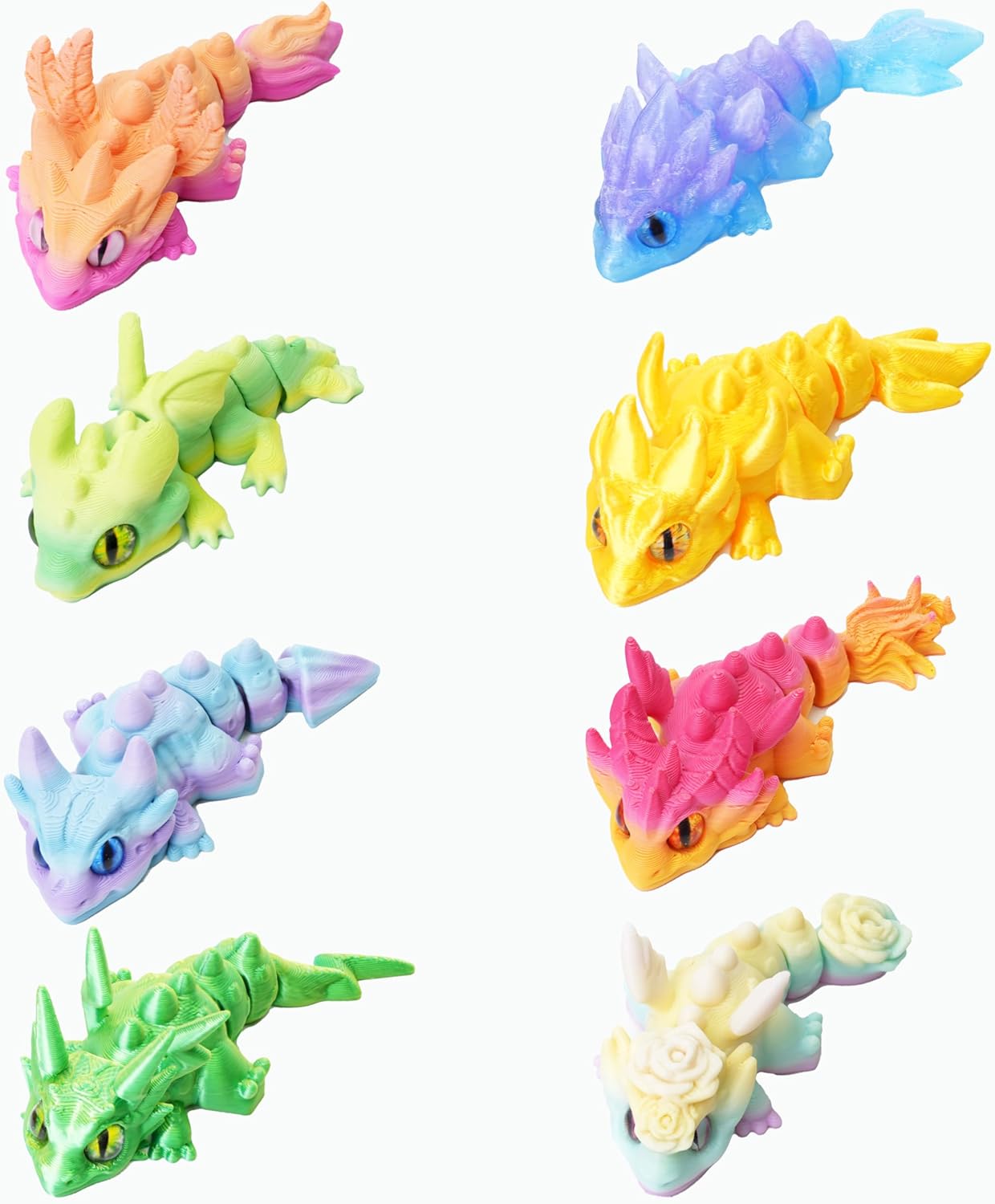 8 Pcs Articulated Dragon 4 Inch, 3D Printed Dragon Small Animals Figurines, 3D Printed Fidget Toys for Easter Basket Stuffers, Desk Pets for Kids Classroom, Sensory Toys for Boys Girls