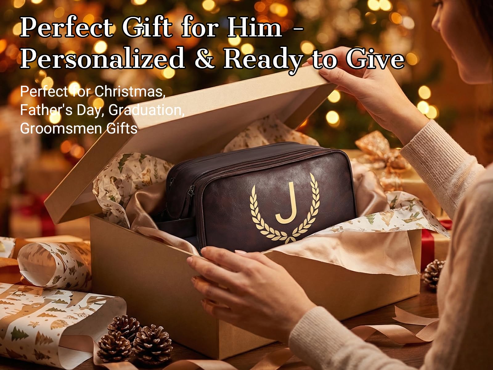 OXYEFEI Regalos personalizados para hombres, bolsa de aseo grande personalizada para hombres, cuero sintético personalizado, impermeable, artículos de aseo personal para hombre, viaje con kit esencial