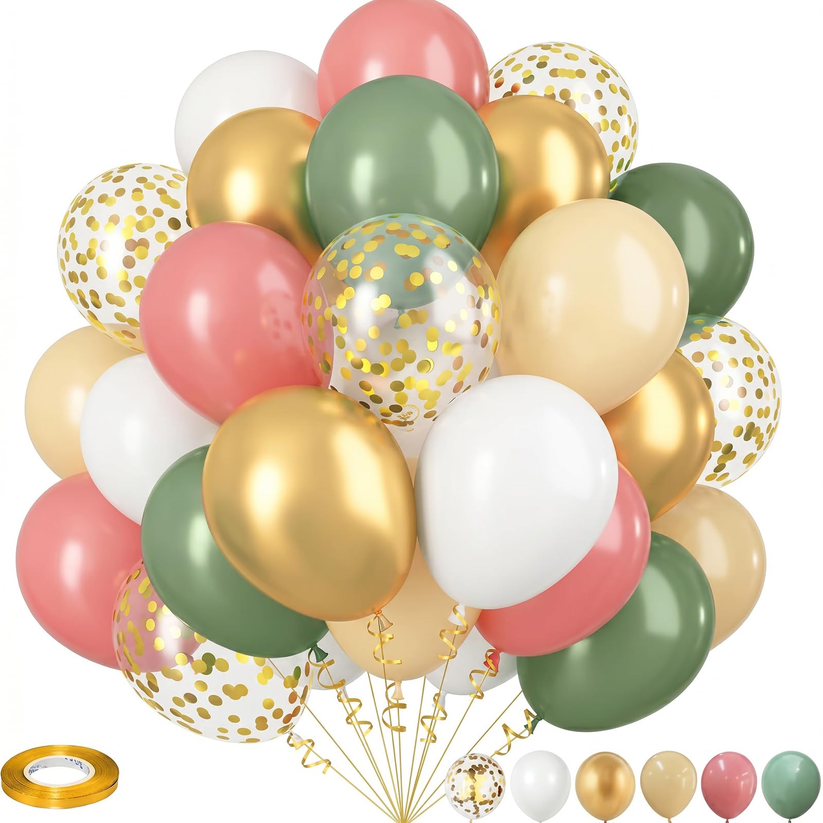 Balloons Gold Pink Pack of 100, 30 cm White Skin Colour Avocado Green Balloon Birthday for Decoration Birthday Balloons, Decoration Wedding, Party Decoration (Pink Green) โ image 1