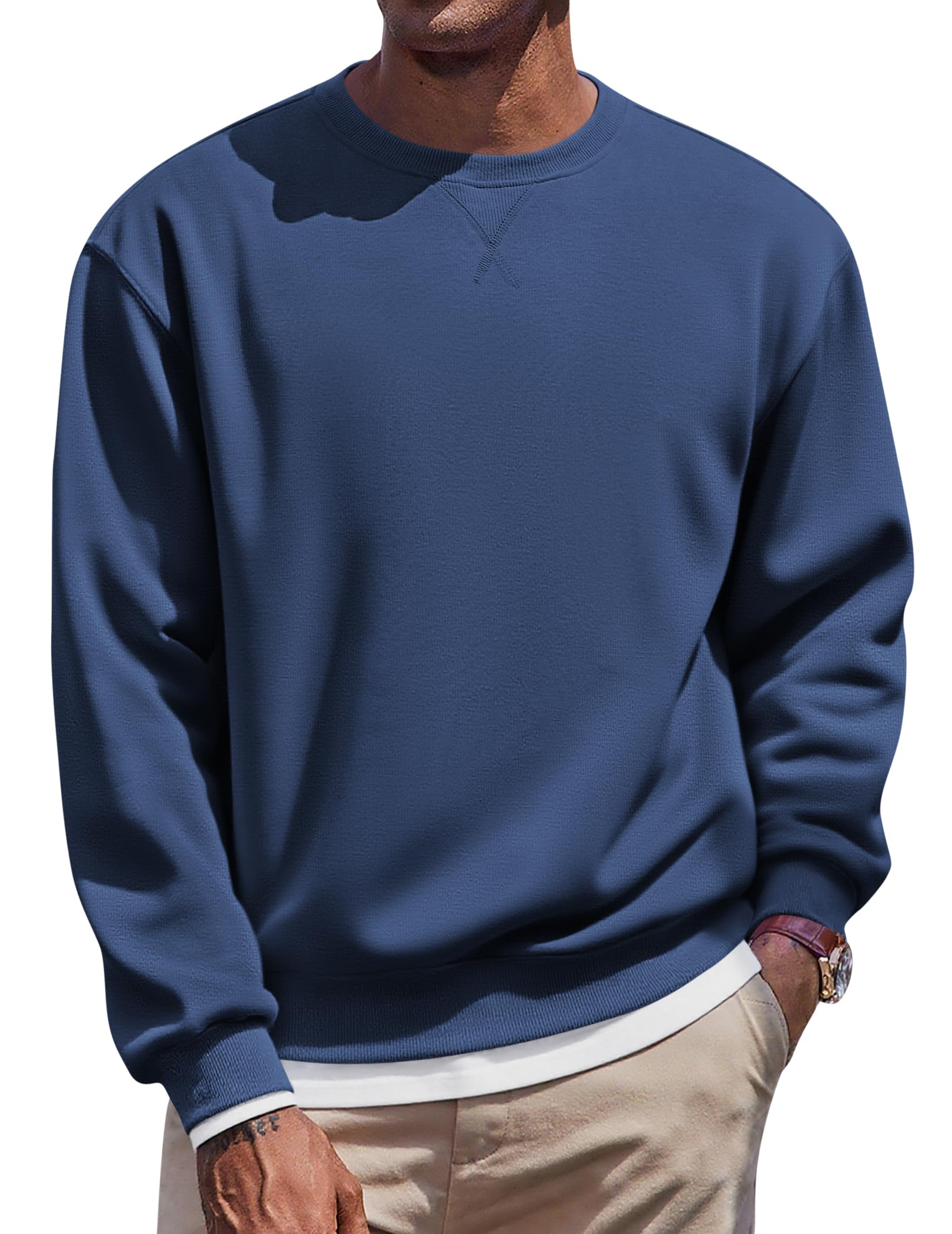 Men's Fleece Crewneck Sweatshirt Casual Long Sleeve Pullover Fall Winter Warm Sweatshirts Fashion Pullovers