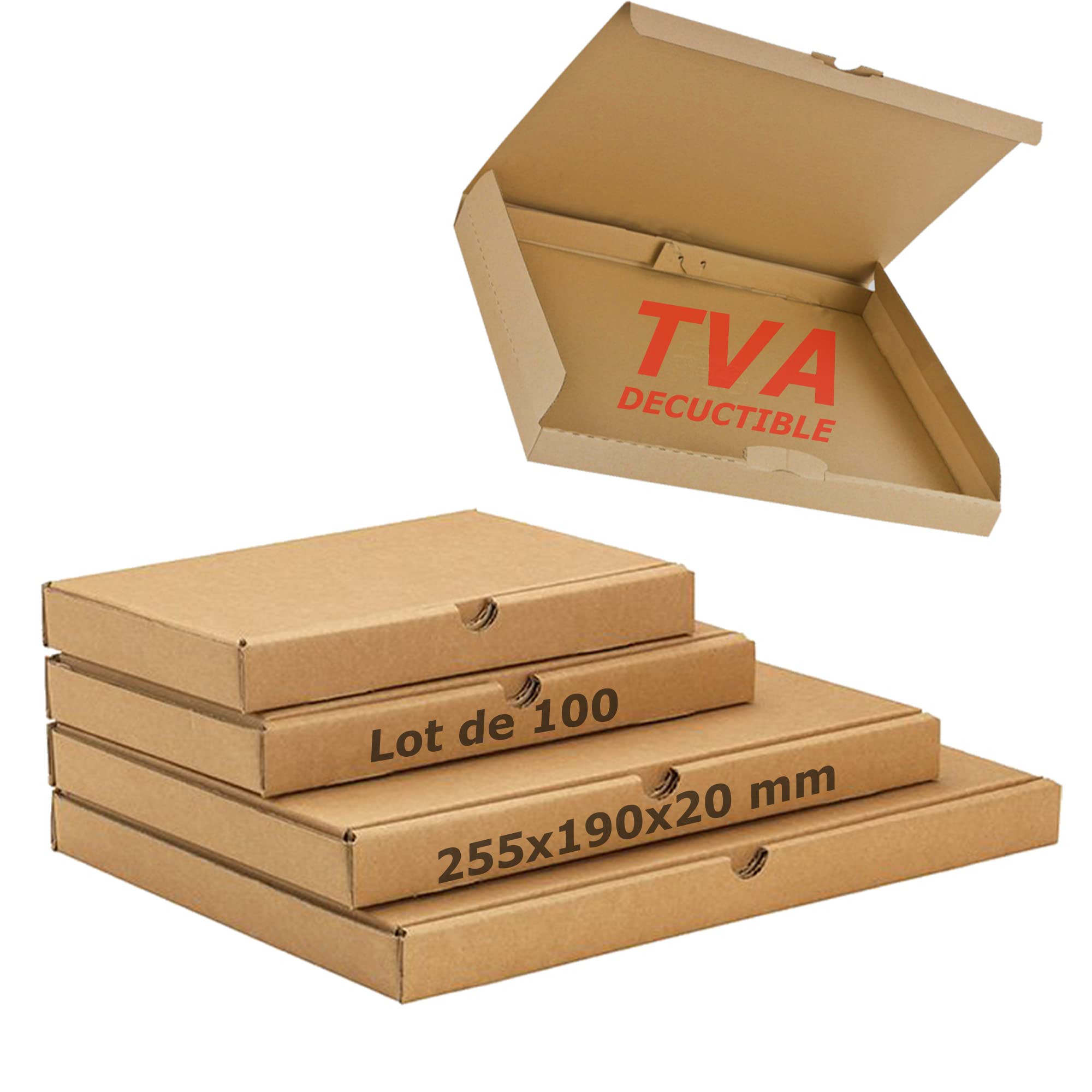JECO - Lot de 100 boites postales extra-plates 255 x 190 x 20 mm marrons boites carton expédition format lettre épaisseur 2 cm