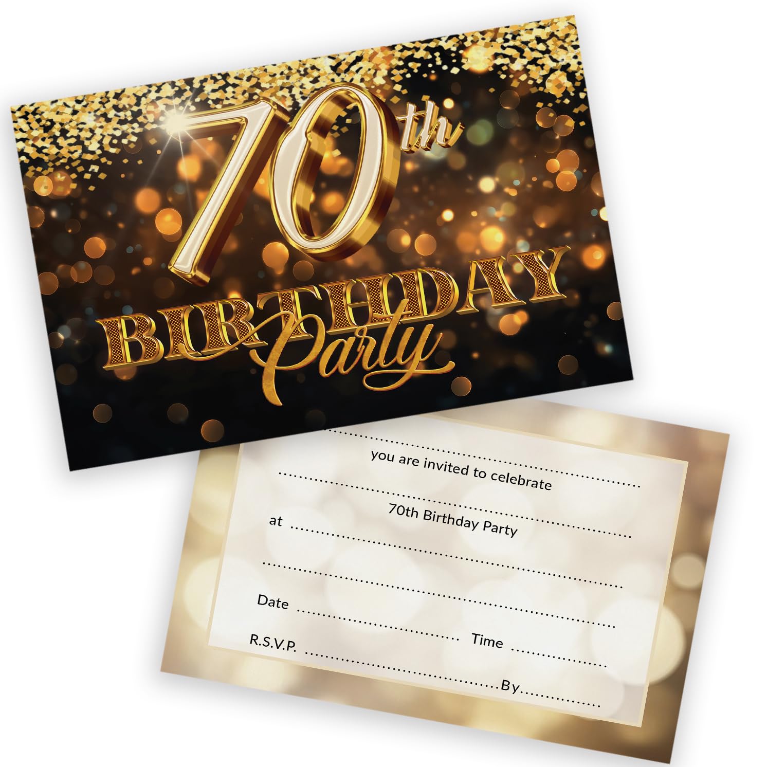 70th Birthday Party Invitations Men Women - Gold Confetti 20 Pack - Adults Birthday Invitations for Friends Family A6 Bday Party Invites Invitation Cards with Folding Envelopes