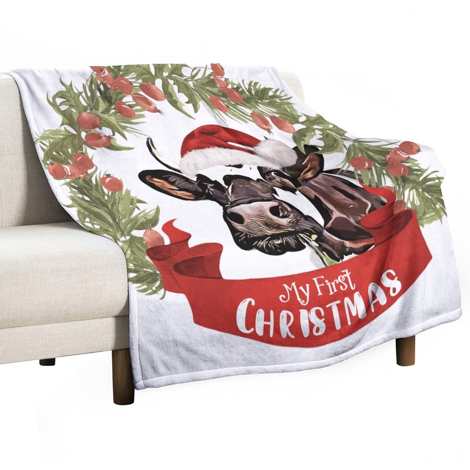 Couverture chaude en flanelle motif couronne de Noël, cadeau idéal 130x150