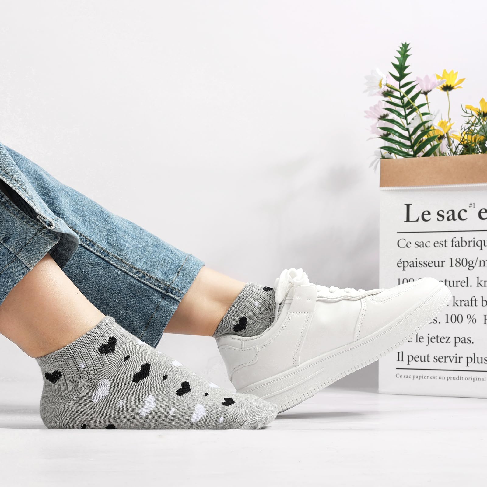 Skarpety damskie do sneakersów 35-38 39-42, 10 par bawełnianych krótkich skarpet dziewczęcych, wielokolorowe skarpety do sneakersów, kolorowe skarpety damskie z kropkami w paski, Niebieski zestaw.,