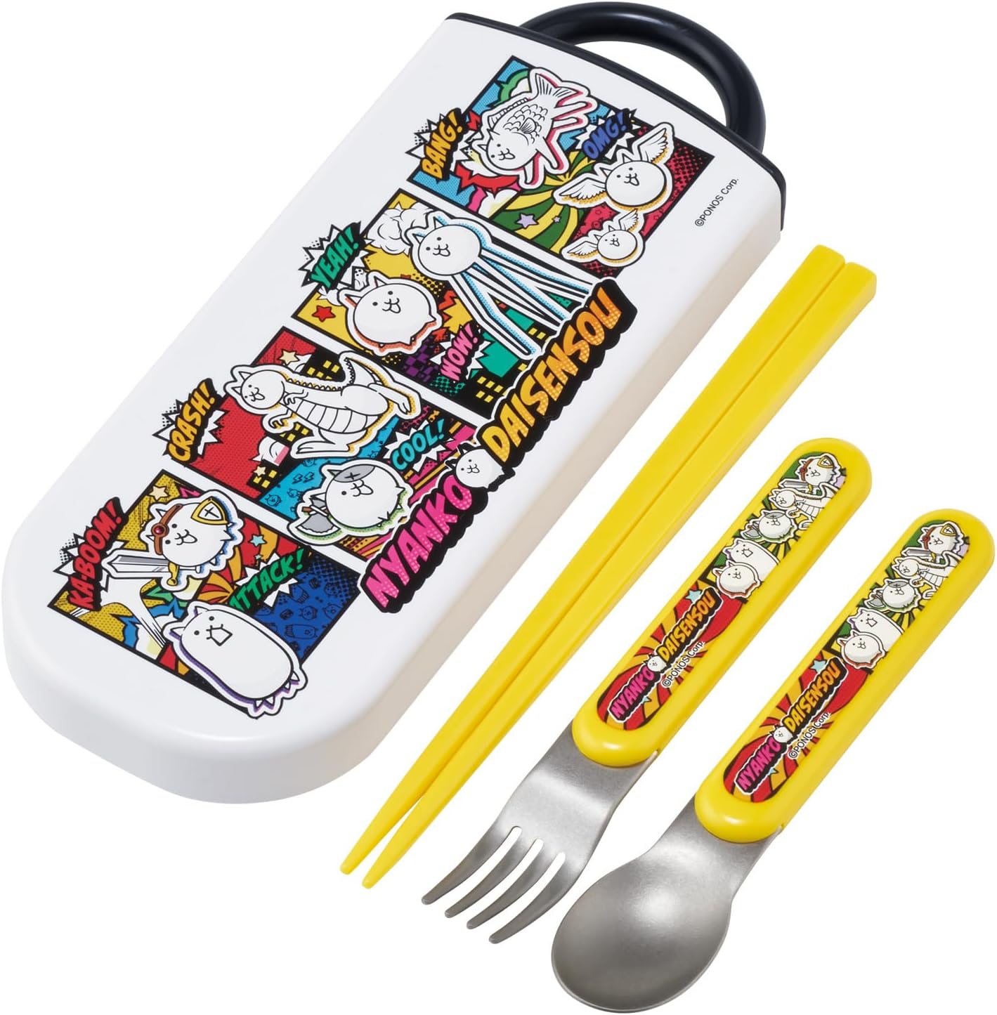 Skater TACC2-A Children's Trio Set Chopsticks, Spoon, Fork, 6.5 inches (16.5 cm), Cat War 26, Boys and Girls