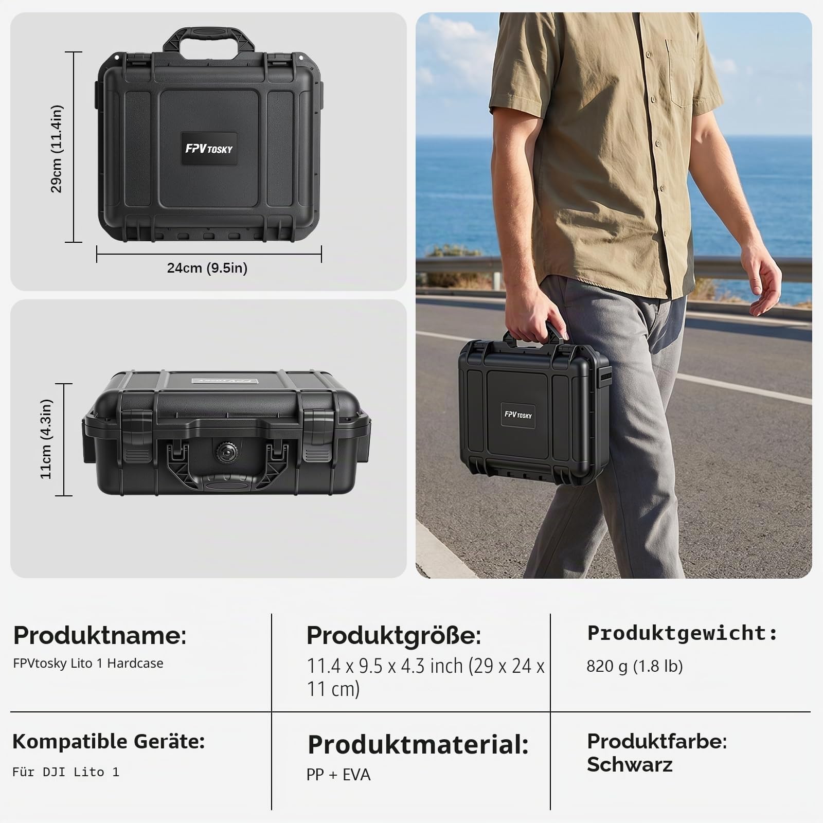 FPVtosky Lito X1/ 1 Koffer, Tragetasche für DJI Lito X1 / 1, kompatibel mit RC-N3, Akku, Ladegerät-Hub und anderem Zubehör