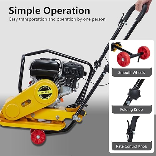 Vista 6 de Garvee 7HP - Compactador de placas de 212 cc, motor de gas de 212 cc, 5600 VPM 4200 libras de fuerza de compactación, placa de 22.1 x 15.9 pulgadas