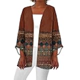 Kimonos for Women Plus Size Lightweight Floral Printed Tops Dressy Casual 3/4 Sleeve Summer Cardigan
