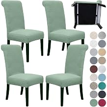 6 Pack Dining Room Chair Covers with Seat Belt, Stretch Parsons Chair Slipcover Washable Kitchen Dining Chair Cover Removable Seat Protector Set of 6, S1- Off White