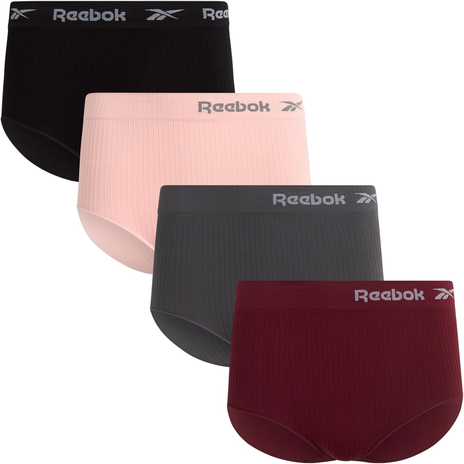 Reebok Womens Briefs Underwear - 4 Pack Soft Stretch Ribbed Knit High Waisted Brief Panties - Seamless Underwear for Women