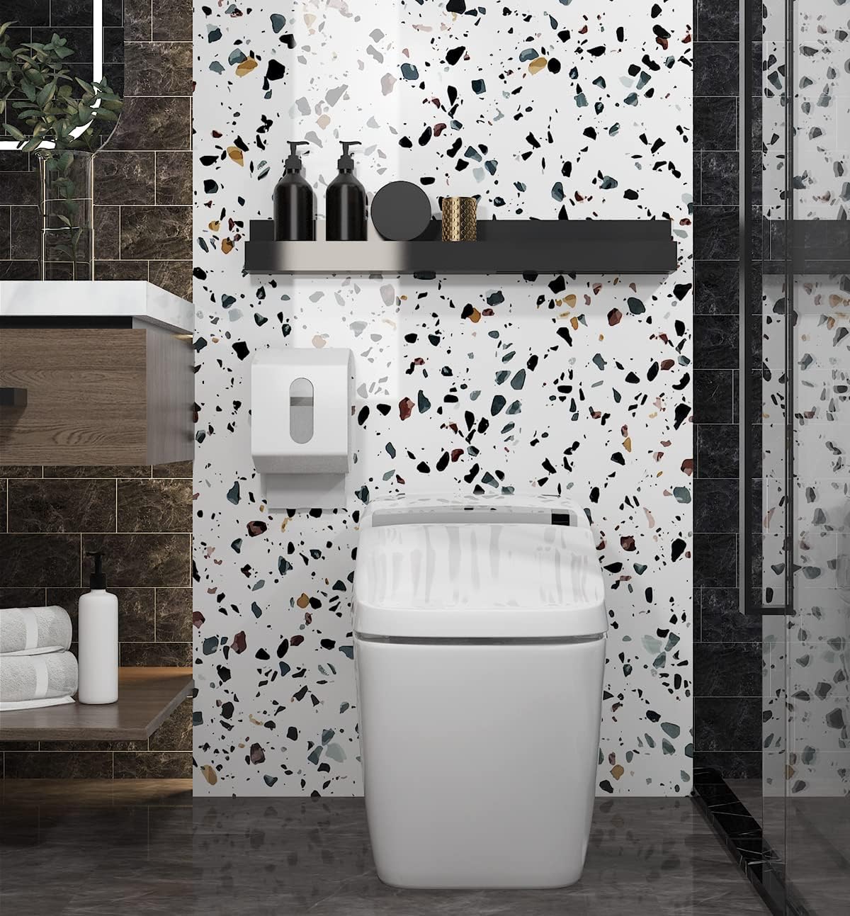 Ababoorty 15.8"x197" Granite Contact Paper White Terrazzo Contact Paper for Countertops Stone Terrazzo Textured Waterproof Vinyl Self Adhesive Wallpaper for Kitchen Backsplash Island Cabinets