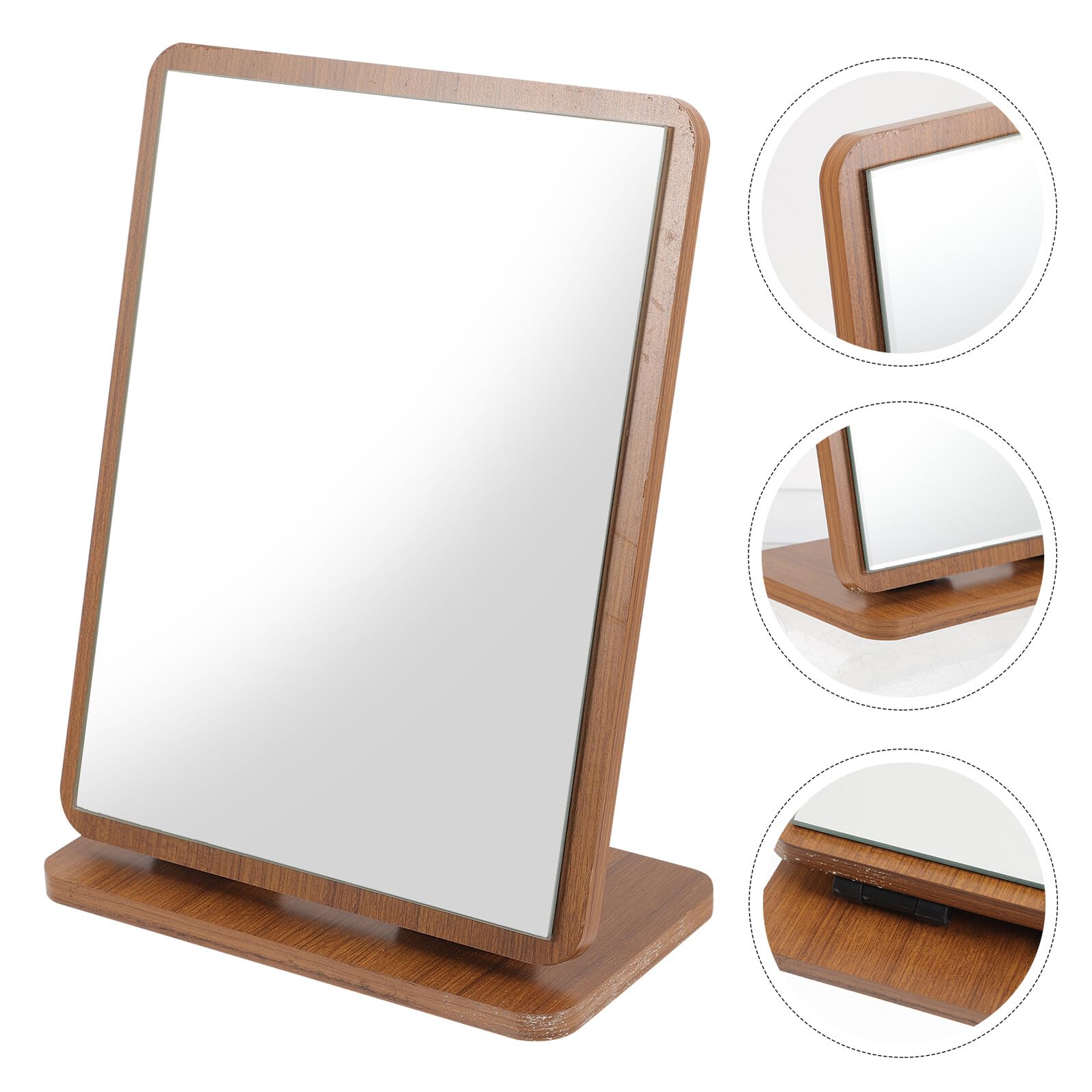 Specchio Elegante per Trucco in Legno Marrone Design Girevole Regolabile Specchio da Tavolo per Camera da Letto e Bagno