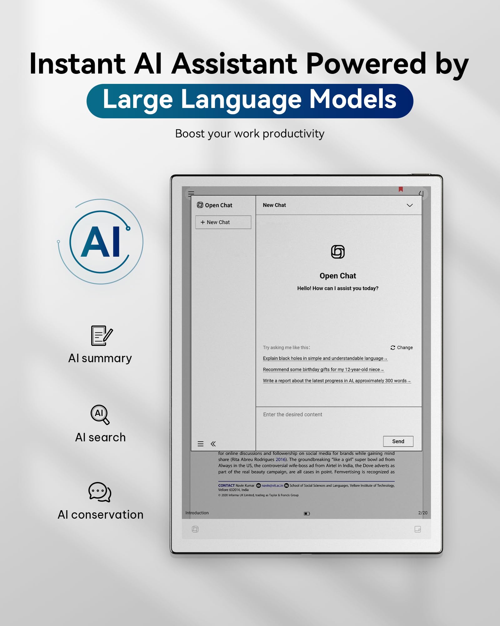 iFLYTEK AINOTE 2, 10.65-inch Large Screen AI Note-Taking Tablet E Ink Tablet,4.2mm Electronic Notebook with Pen Voice-to-Text Transcription, Multi-Large Language Model Support, for Meetings,Study — view 2