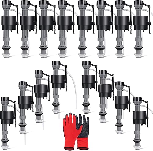 Kit de repuesto de válvula de llenado de inodoro ajustable de 16 piezas con guantes, válvula de descarga silenciosa para tanque y tazón, juego de