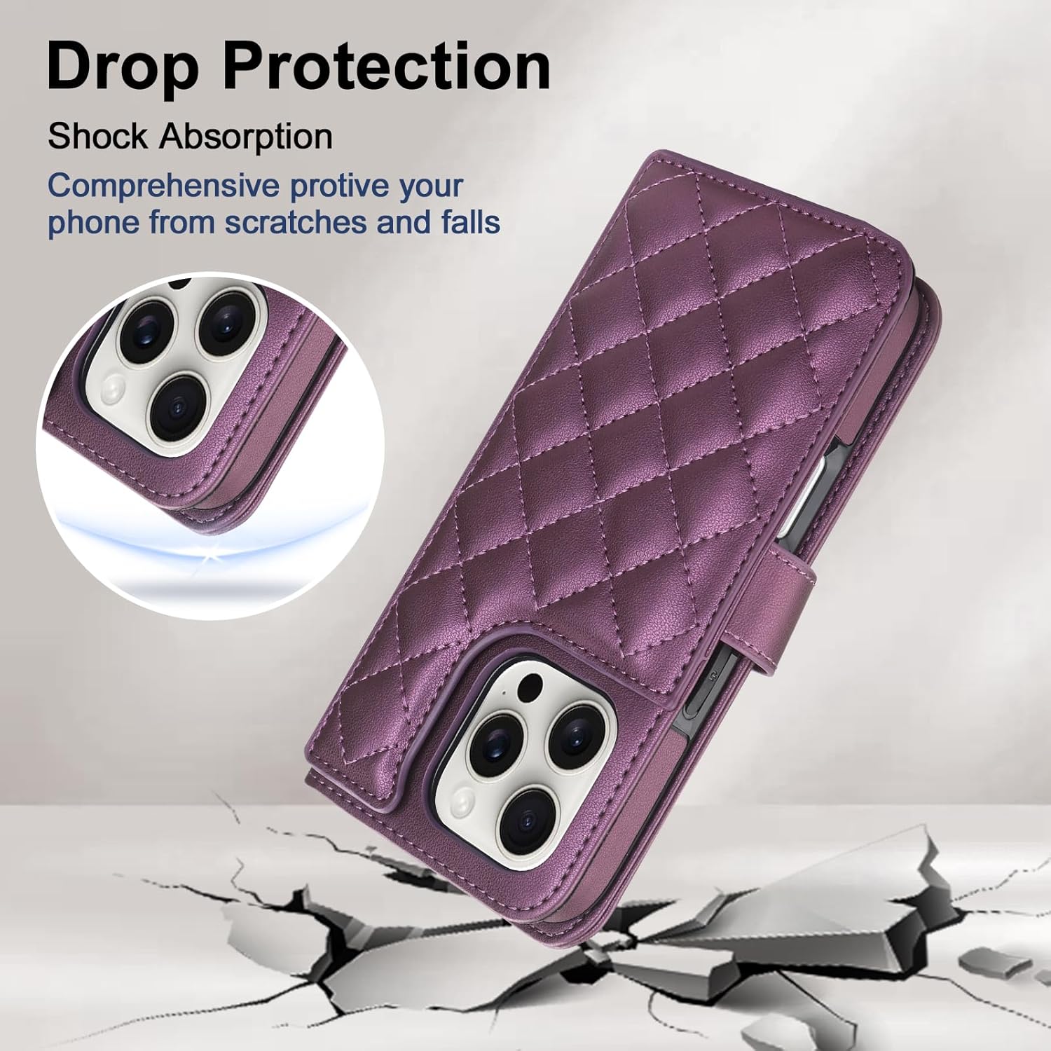 Vofolen Compatible with iPhone 16 Pro Max Case with Card Holder Crossbody Wrist Strap Leather Flip Case with Magnetic Clasp Kickstand Heavy Duty Protective Wallet Phone Case for Women, 6.9 Inch Purple