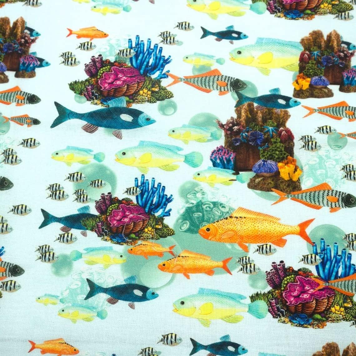 Texco Inc 100% Combed Cotton Printed Fabric by The Yard  Soft & Breathable | Perfect for Quilts, Clothing, Accessories, Blankets, Home Decor, Crafts & DIY, Light Blue Yellow Red 10 Yards