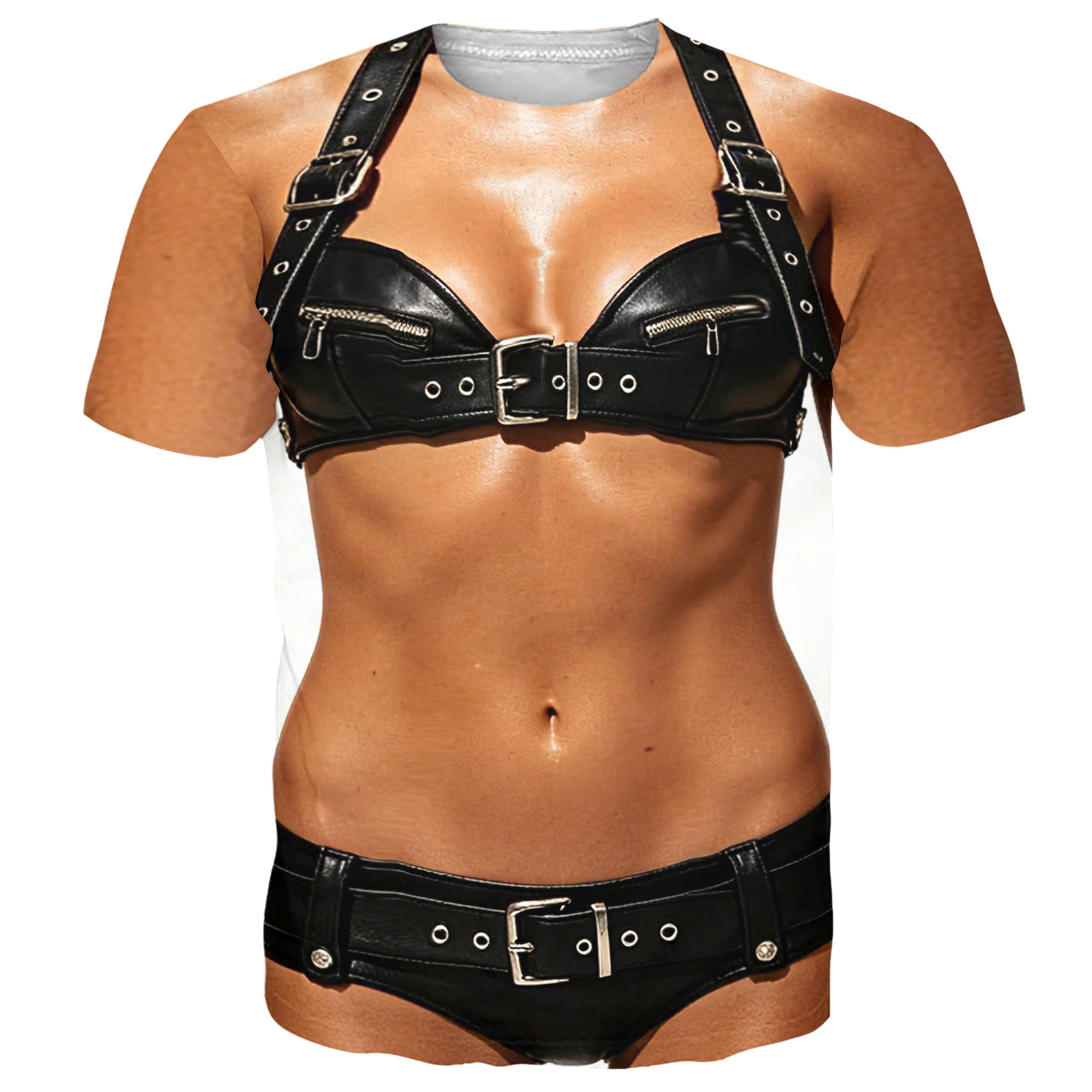 Goodstoworld Unisex 3D Fake Abs T Shirts Shredded Chest Printed Short Sleeve Costume Novelty Tees Shirt