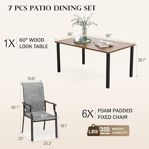 Miniatura 7 de HERA'S HOUSE Juego de comedor de patio, sillas de mesa al aire libre, 6 sillas de comedor acolchadas de espuma con respaldo alto, 1 mesa de comedor