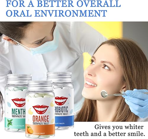 Miniatura 7 de 3 tabletas de pasta de dientes, menta, probióticos, naranja, pasta de dientes de aliento fresco, pastilla de enjuague bucal de viaje para adultos,