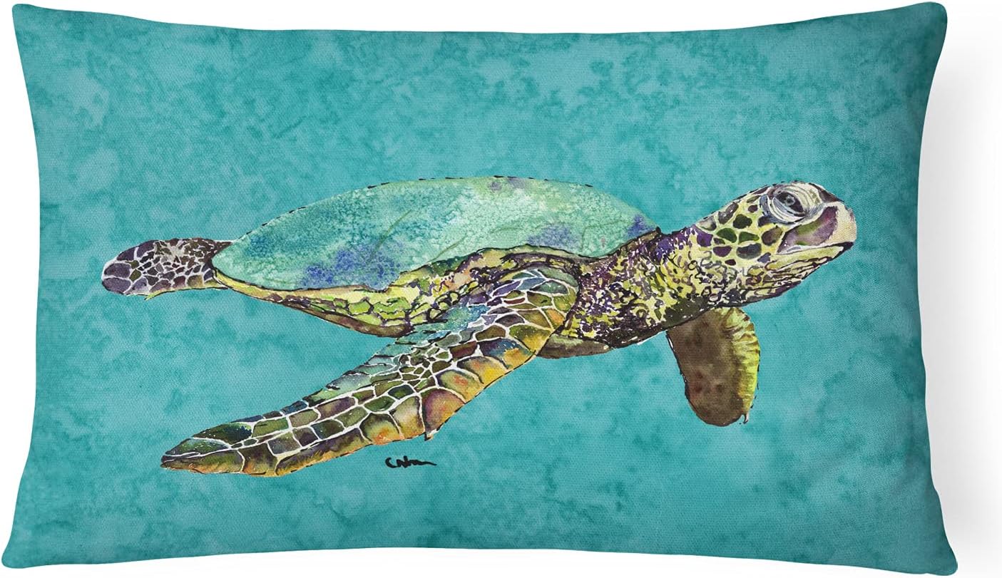 Caroline's Treasures 8659PW1216 Turtle Canvas Fabric Decorative Pillow Machine Washable, Indoor Outdoor Decorative Pillow for Couch, Bed or Patio, 12HX16W